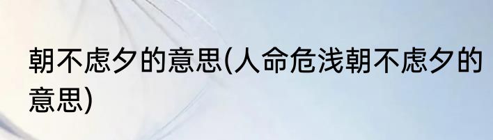 朝不虑夕的意思(人命危浅朝不虑夕的意思)