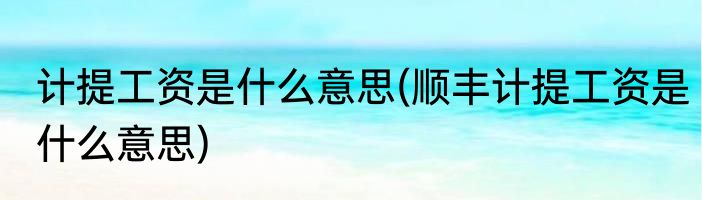 计提工资是什么意思(顺丰计提工资是什么意思)