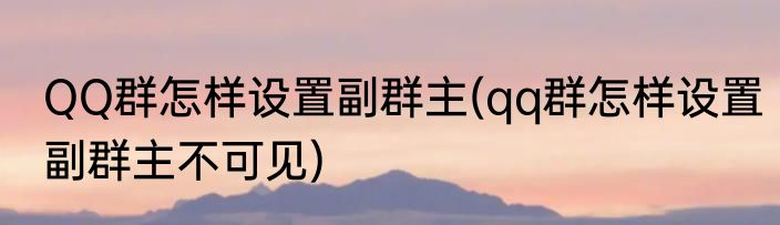 QQ群怎样设置副群主(qq群怎样设置副群主不可见)