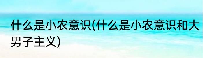 什么是小农意识(什么是小农意识和大男子主义)