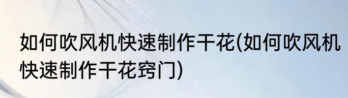 如何吹风机快速制作干花(如何吹风机快速制作干花窍门)