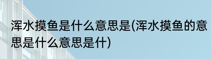 浑水摸鱼是什么意思是(浑水摸鱼的意思是什么意思是什)