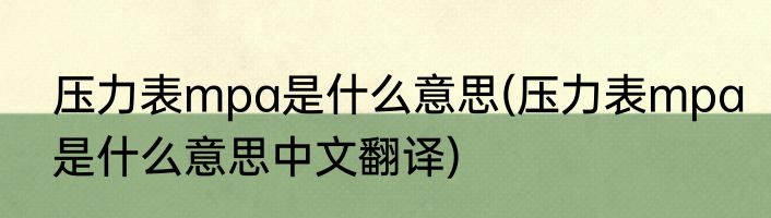 压力表mpa是什么意思(压力表mpa是什么意思中文翻译)