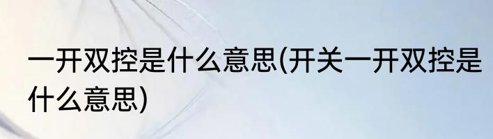 一开双控是什么意思(开关一开双控是什么意思)