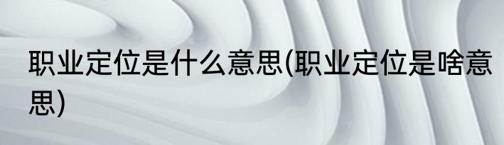 职业定位是什么意思(职业定位是啥意思)