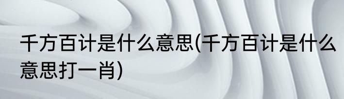 千方百计是什么意思(千方百计是什么意思打一肖)