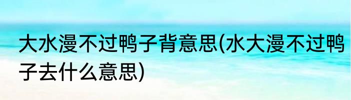 大水漫不过鸭子背意思(水大漫不过鸭子去什么意思)