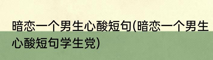 暗恋一个男生心酸短句(暗恋一个男生心酸短句学生党)