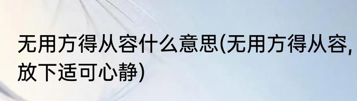 无用方得从容什么意思(无用方得从容,放下适可心静)