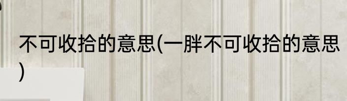 不可收拾的意思(一胖不可收拾的意思)