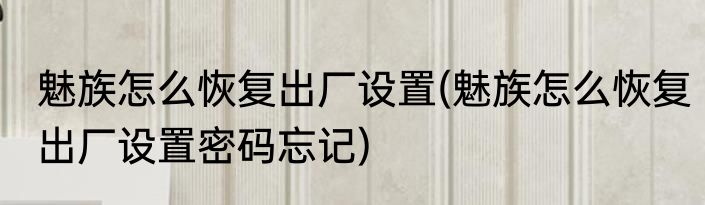 魅族怎么恢复出厂设置(魅族怎么恢复出厂设置密码忘记)