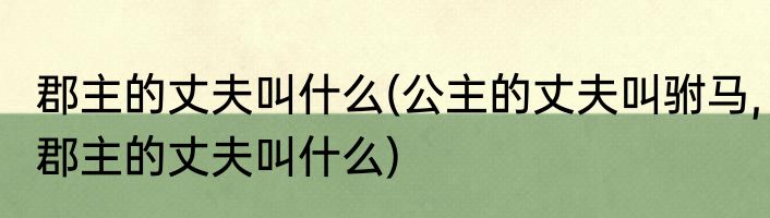 郡主的丈夫叫什么(公主的丈夫叫驸马,郡主的丈夫叫什么)
