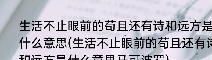 生活不止眼前的苟且还有诗和远方是什么意思(生活不止眼前的苟且还有诗和远方是什么意思马可波罗)