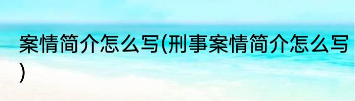 案情简介怎么写(刑事案情简介怎么写)
