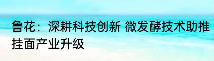 鲁花：深耕科技创新 微发酵技术助推挂面产业升级