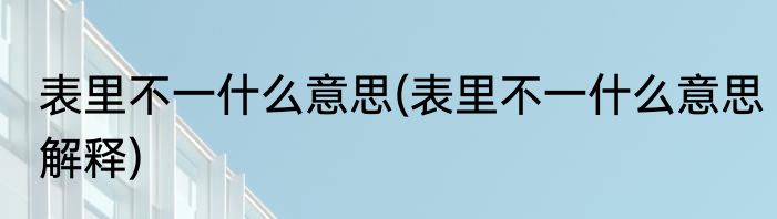 表里不一什么意思(表里不一什么意思解释)