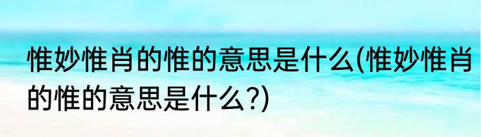 惟妙惟肖的惟的意思是什么(惟妙惟肖的惟的意思是什么?)