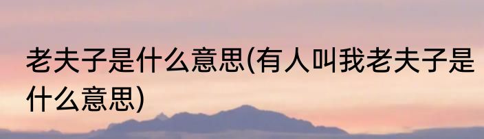 老夫子是什么意思(有人叫我老夫子是什么意思)