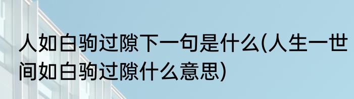 人如白驹过隙下一句是什么(人生一世间如白驹过隙什么意思)