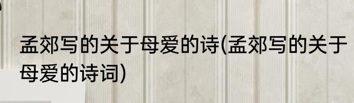 孟郊写的关于母爱的诗(孟郊写的关于母爱的诗词)