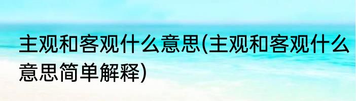 主观和客观什么意思(主观和客观什么意思简单解释)