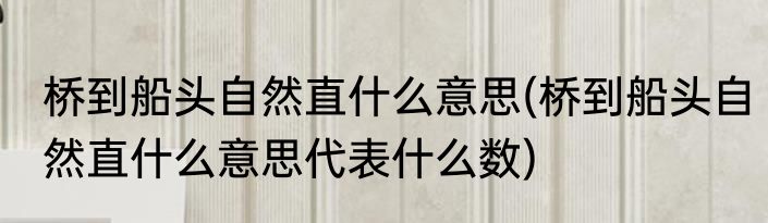 桥到船头自然直什么意思(桥到船头自然直什么意思代表什么数)