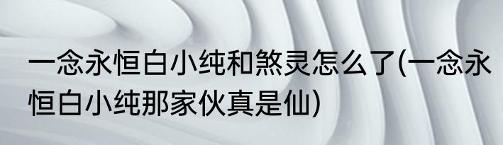 一念永恒白小纯和煞灵怎么了(一念永恒白小纯那家伙真是仙)