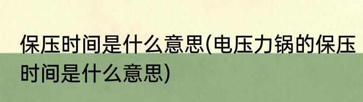保压时间是什么意思(电压力锅的保压时间是什么意思)