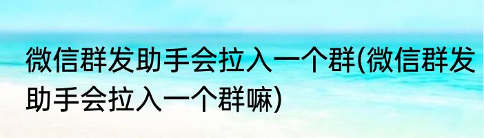 微信群发助手会拉入一个群(微信群发助手会拉入一个群嘛)