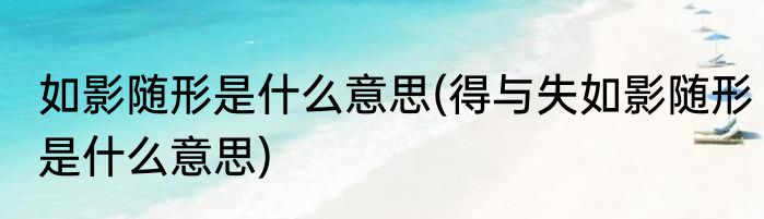 如影随形是什么意思(得与失如影随形是什么意思)