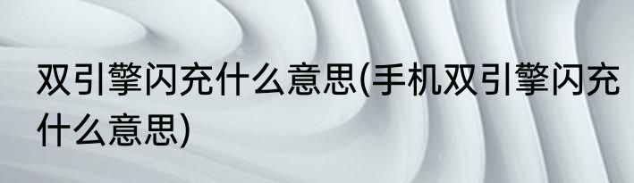 双引擎闪充什么意思(手机双引擎闪充什么意思)