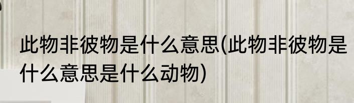 此物非彼物是什么意思(此物非彼物是什么意思是什么动物)