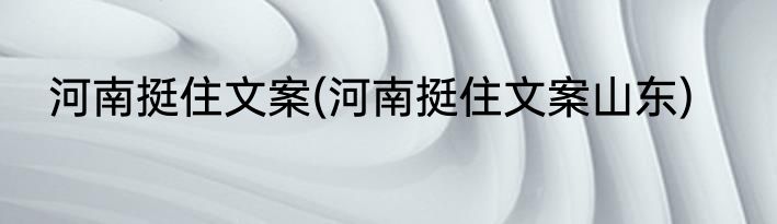 河南挺住文案(河南挺住文案山东)