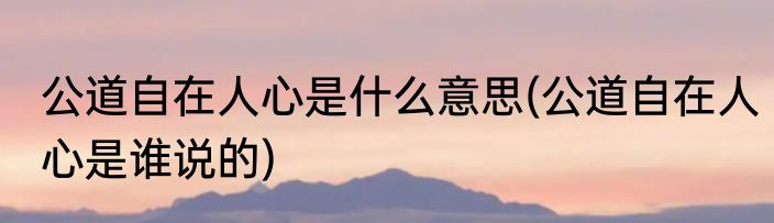 公道自在人心是什么意思(公道自在人心是谁说的)