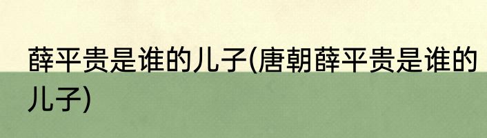 薛平贵是谁的儿子(唐朝薛平贵是谁的儿子)