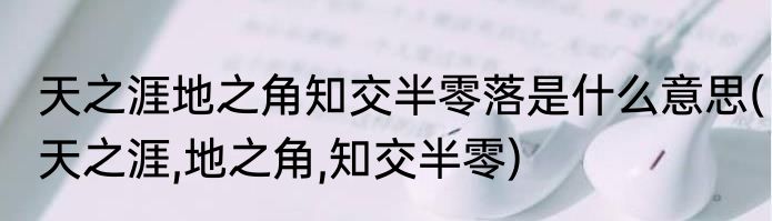 天之涯地之角知交半零落是什么意思(天之涯,地之角,知交半零)