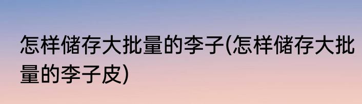 怎样储存大批量的李子(怎样储存大批量的李子皮)
