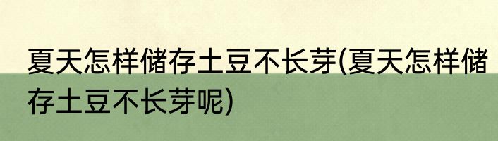 夏天怎样储存土豆不长芽(夏天怎样储存土豆不长芽呢)