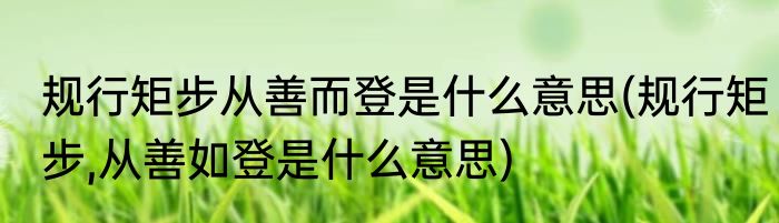 规行矩步从善而登是什么意思(规行矩步,从善如登是什么意思)