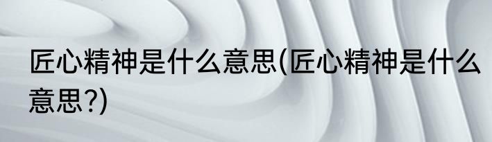 匠心精神是什么意思(匠心精神是什么意思?)