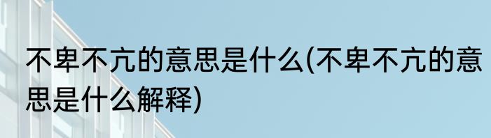 不卑不亢的意思是什么(不卑不亢的意思是什么解释)
