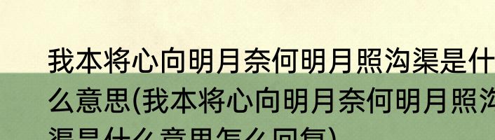 我本将心向明月奈何明月照沟渠是什么意思(我本将心向明月奈何明月照沟渠是什么意思怎么回复)
