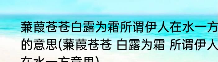 蒹葭苍苍白露为霜所谓伊人在水一方的意思(蒹葭苍苍 白露为霜 所谓伊人 在水一方意思)