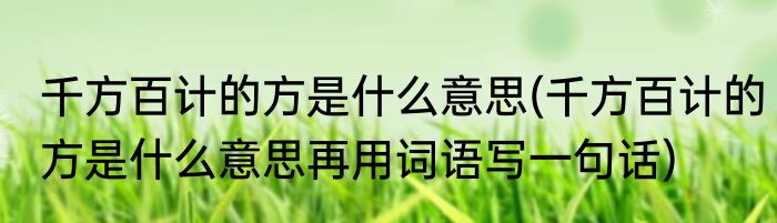 千方百计的方是什么意思(千方百计的方是什么意思再用词语写一句话)