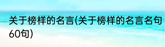 关于榜样的名言(关于榜样的名言名句60句)