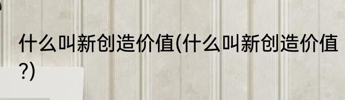 什么叫新创造价值(什么叫新创造价值?)