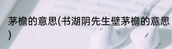 茅檐的意思(书湖阴先生壁茅檐的意思)
