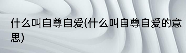 什么叫自尊自爱(什么叫自尊自爱的意思)