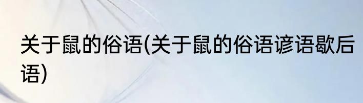 关于鼠的俗语(关于鼠的俗语谚语歇后语)