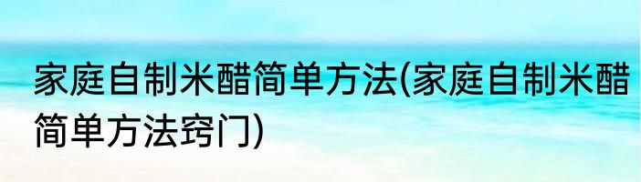 家庭自制米醋简单方法(家庭自制米醋简单方法窍门)